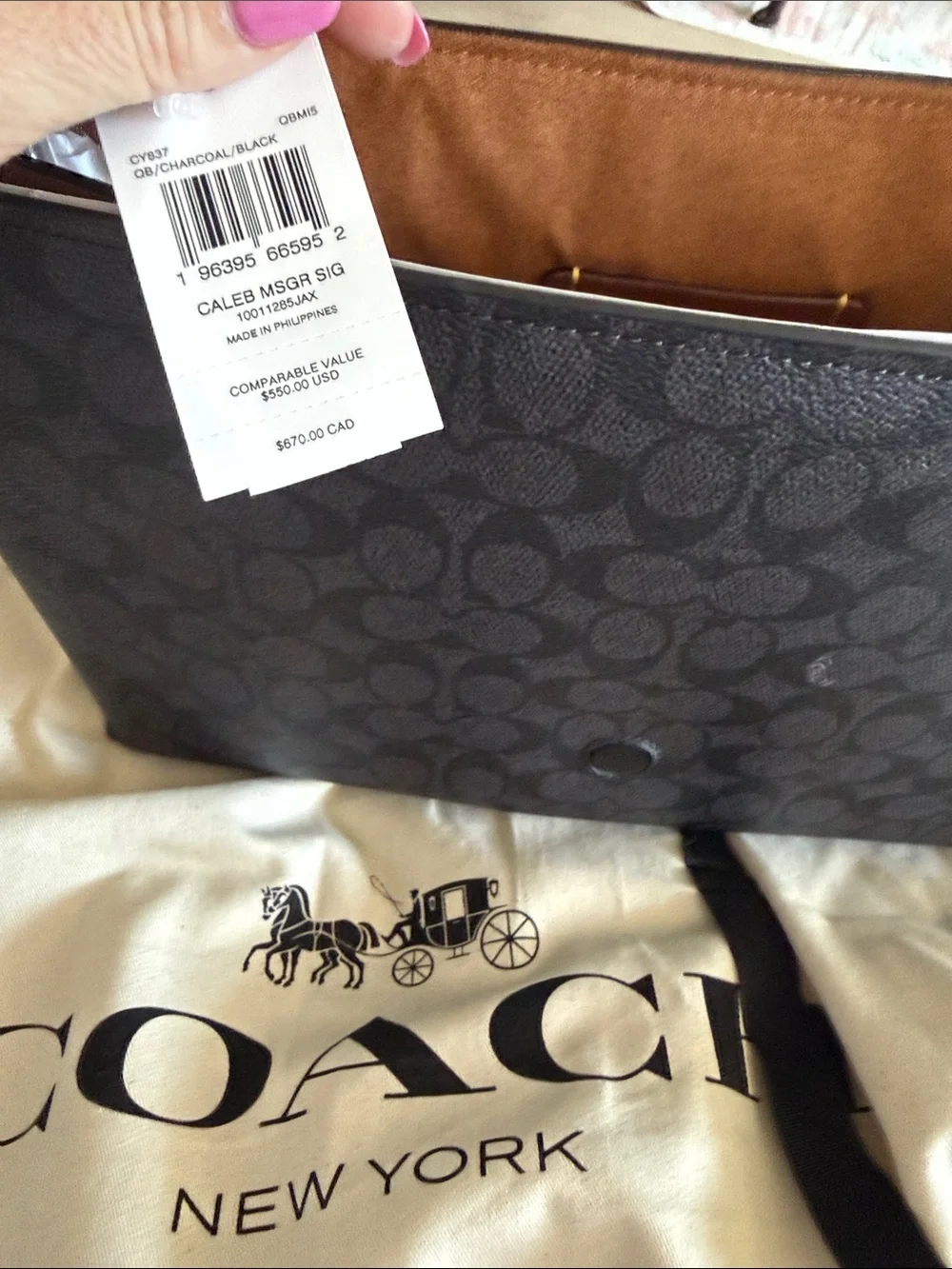 Coach Black Leather Messenger Bag with Silver Logo